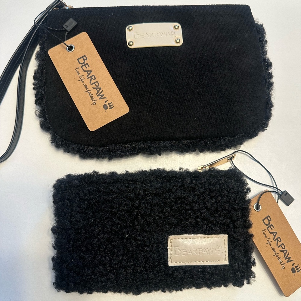 NEW Bearpaw WHITE SHERPA MINI WALLET BiFold Card ID Zip Coin Purse 6" Faux Fur